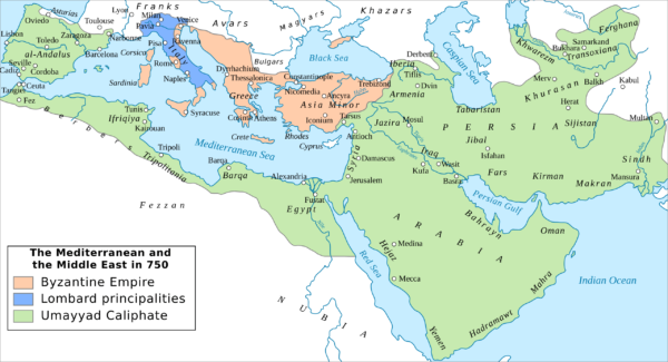 イランの歴史_ウマイヤ朝の勢力図