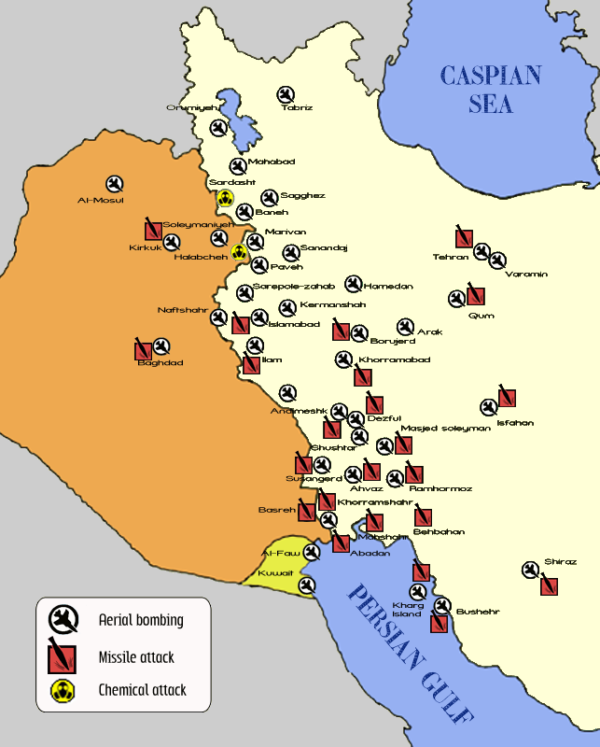 イランの歴史_イラン・イラク戦争中に標的となった都市